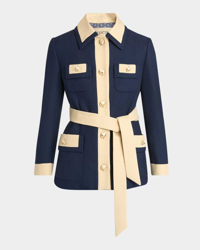 Bi-Color Belted Single-Breasted Jacket